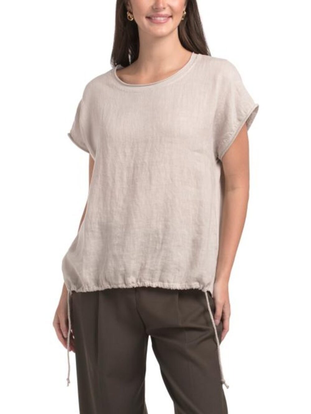 VENTI Made In Italy Linen Blend Short Sleeve Top